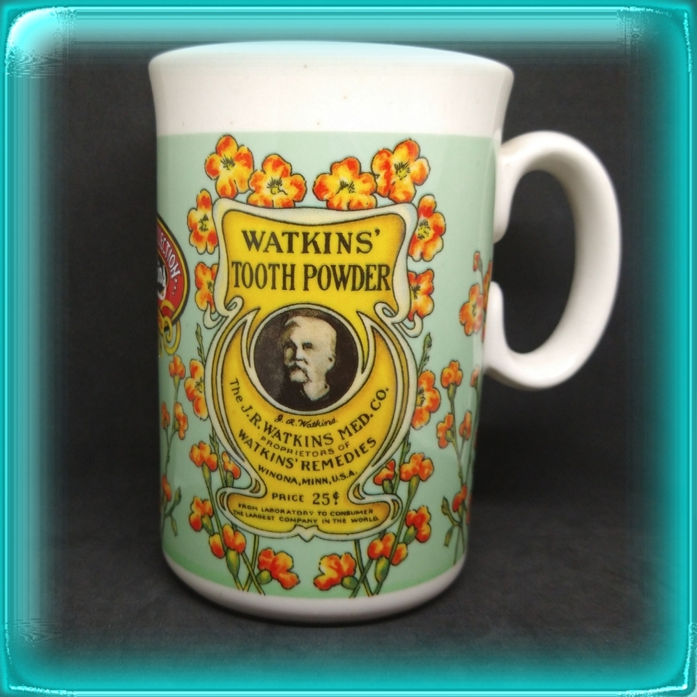 1992 Dental Tooth Powder J.R. Watkins Remedies mug dentist Retro